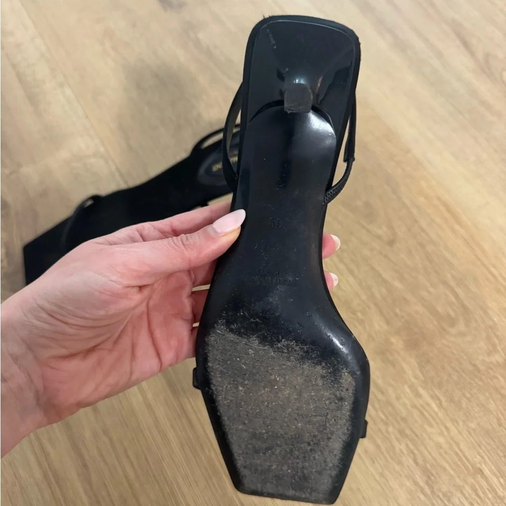 Saint Laurent Black Jaspe Square-Toe Slingback Heels - Picture 5 of 9